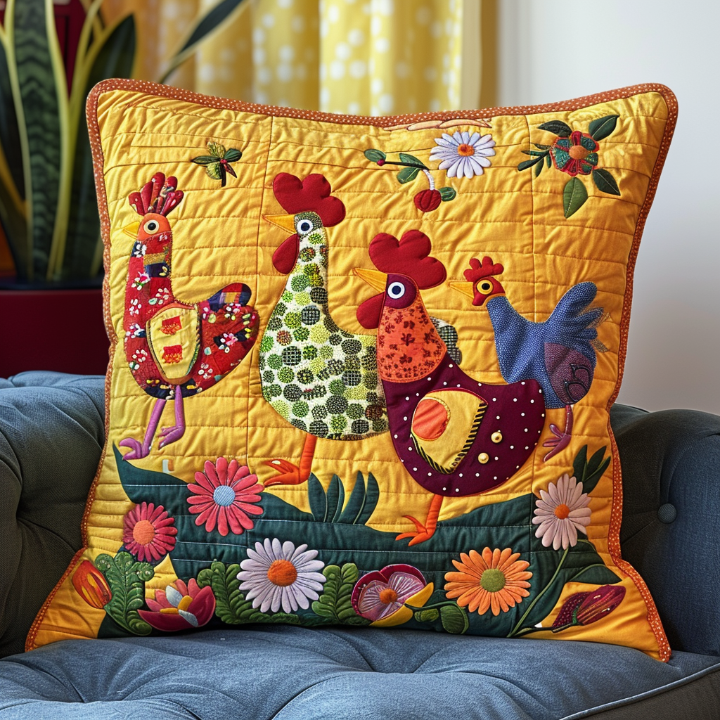Adorable Chickens Quilted Pillow Case Gifts For Chicken Farmers Christmas Holiday
